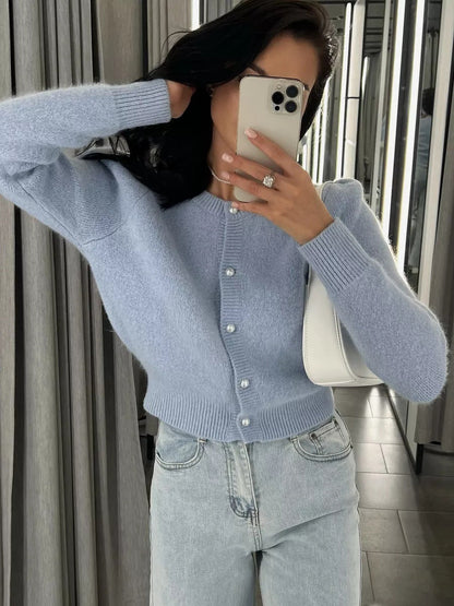 Kyndall | Women's Crew Neck Long Sleeve Button Front Knit Cardigan