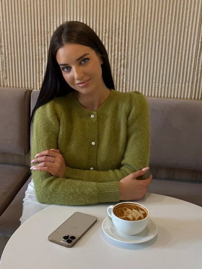 Kyndall | Women's Crew Neck Long Sleeve Button Front Knit Cardigan