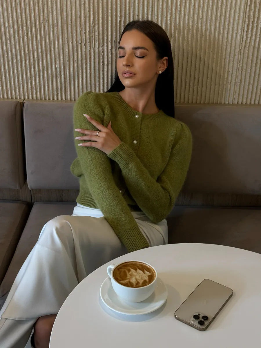 Kyndall | Women's Crew Neck Long Sleeve Button Front Knit Cardigan