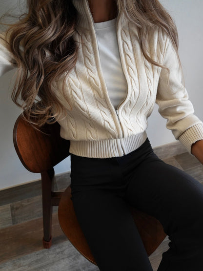 Marleigh | Women's Zip High Neck Long SleeveKnit Cardigan
