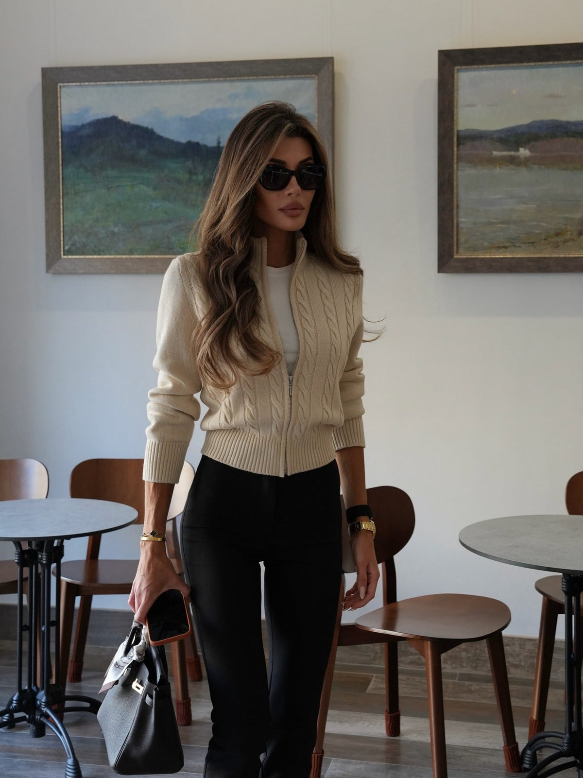 Marleigh | Women's Zip High Neck Long SleeveKnit Cardigan