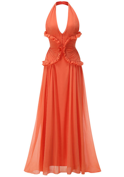 Marlowe | Women's Halter Ruffle A-Line Maxi Wedding Guest Dress