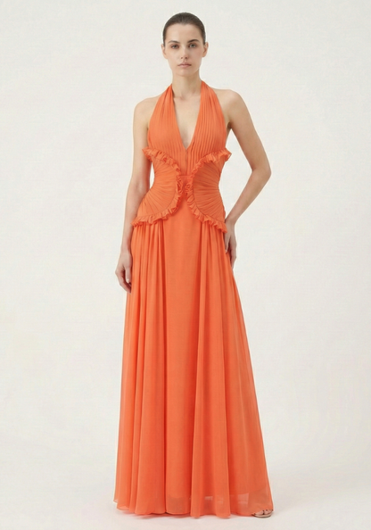 Marlowe | Women's Halter Ruffle A-Line Maxi Wedding Guest Dress
