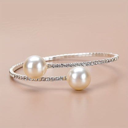 Rosanna | Women's Open Cuff Pearl Bangle Statement Bracelet