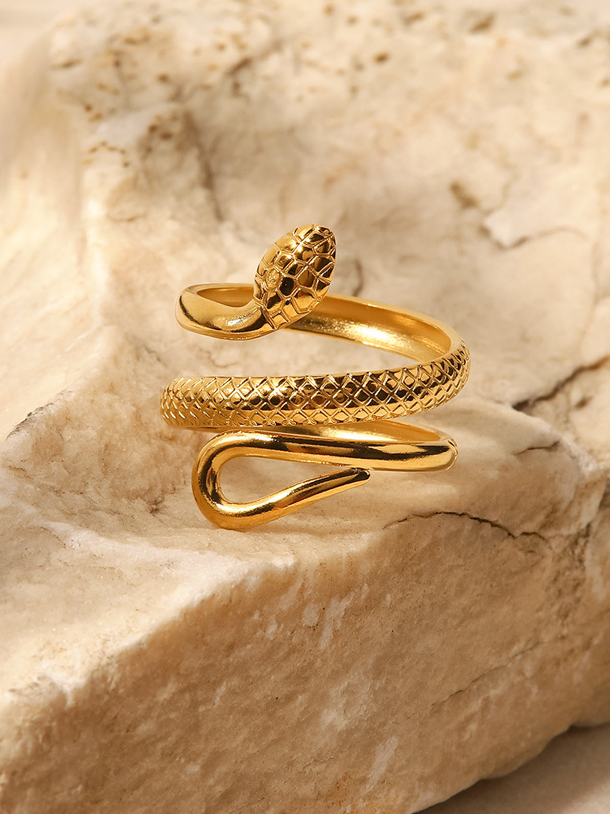 Vada | Women's Coiled Serpent Textured Scale Detail Snake Wrap Ring
