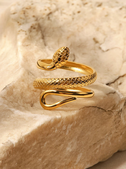 Vada | Women's Coiled Serpent Textured Scale Detail Snake Wrap Ring