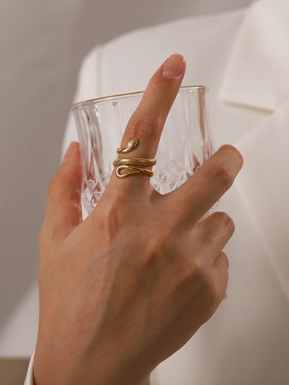 Vada | Women's Coiled Serpent Textured Scale Detail Snake Wrap Ring