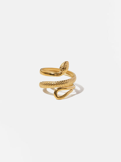 Vada | Women's Coiled Serpent Textured Scale Detail Snake Wrap Ring
