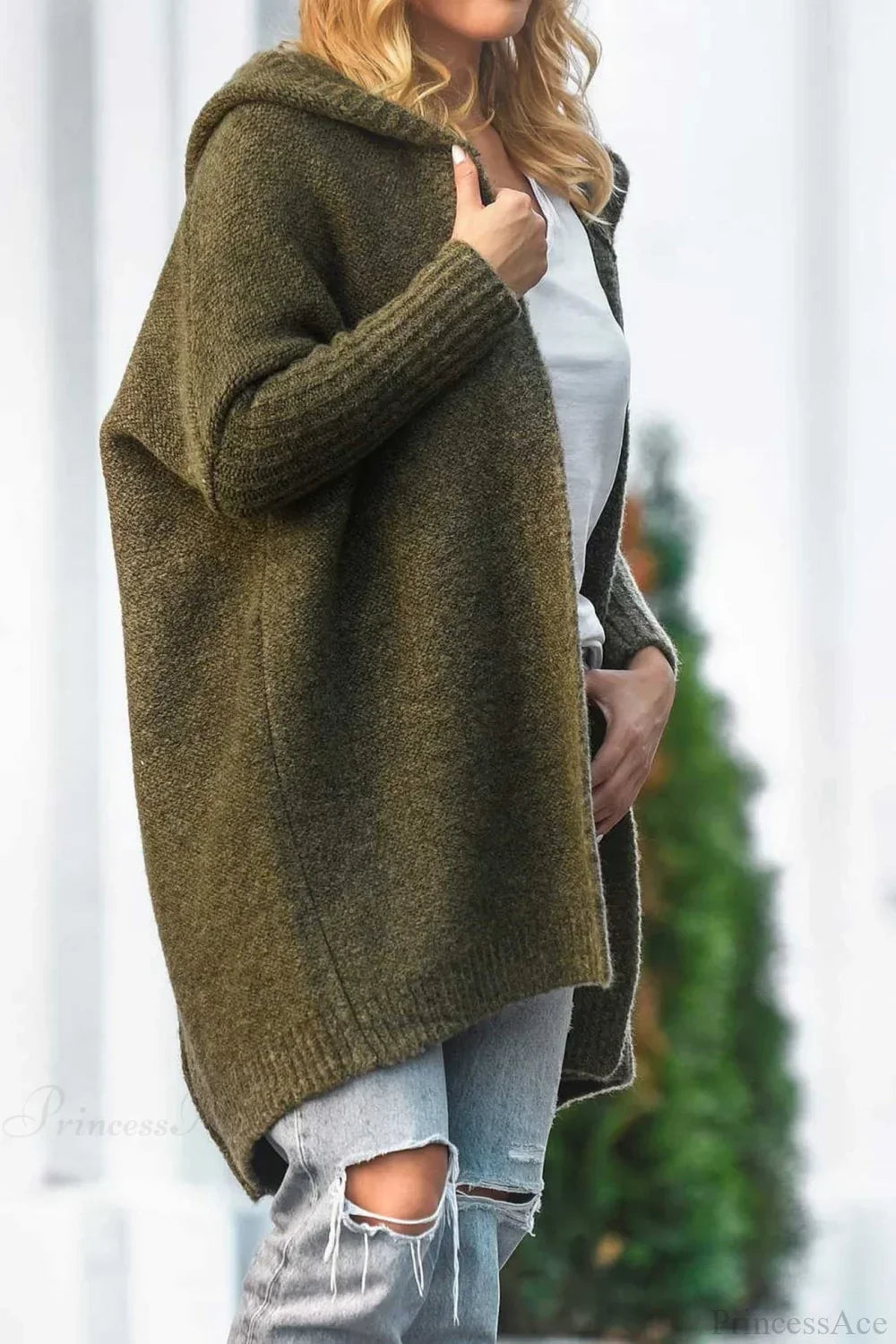 Yasmin | Women's Hooded Open Front Long Knit Cardigan