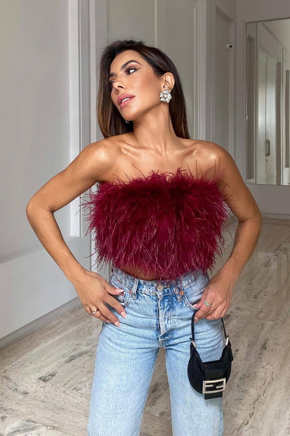 Romee | Women's Strapless Feather Festival Party Top