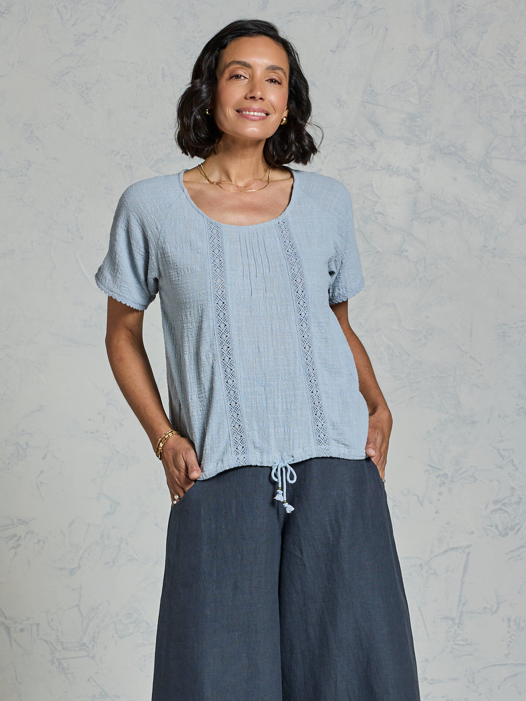 Daisy Cotton Blouse Slate Blue