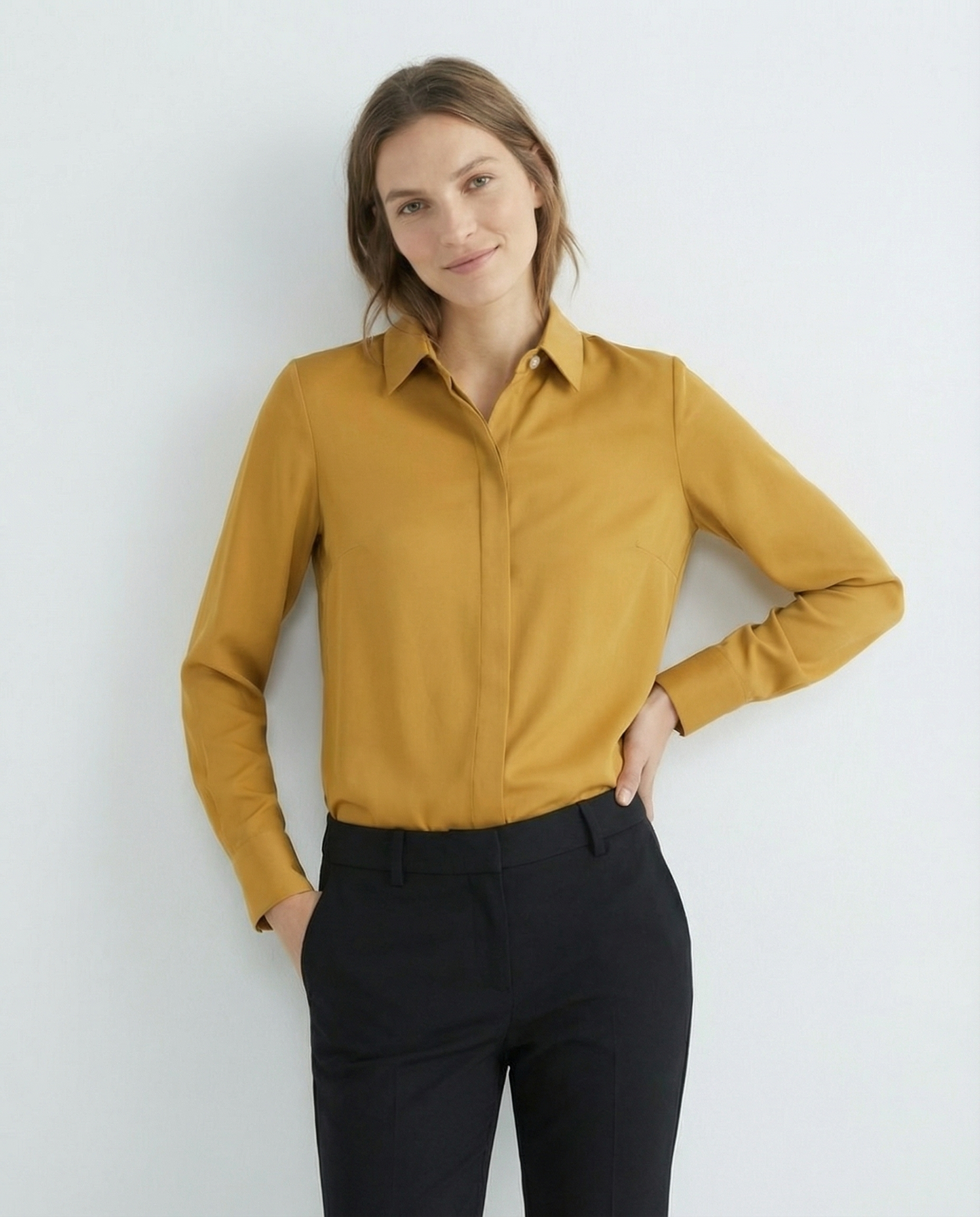 Graceful Satin Look Office Dress Shirt