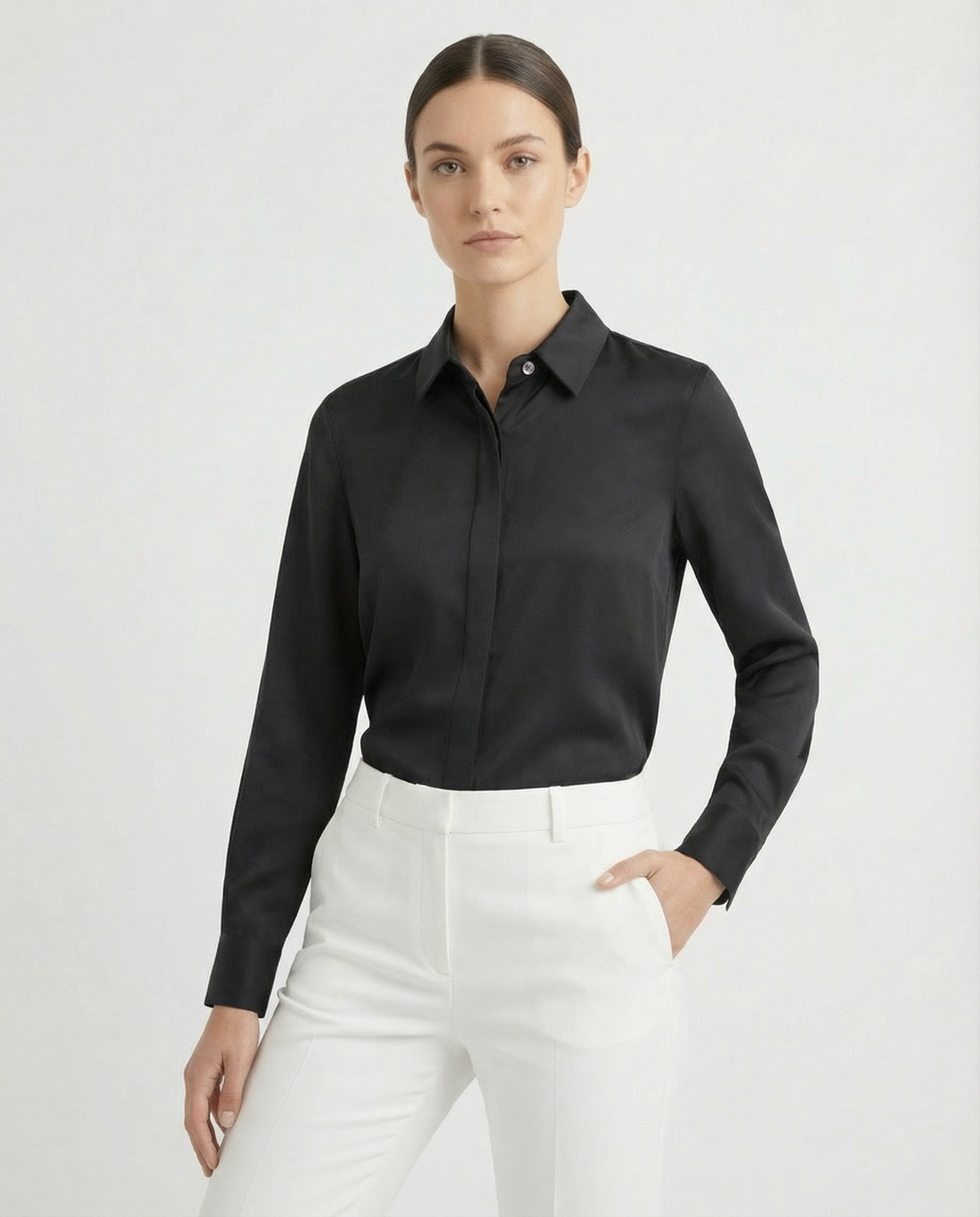 Graceful Satin Look Office Dress Shirt