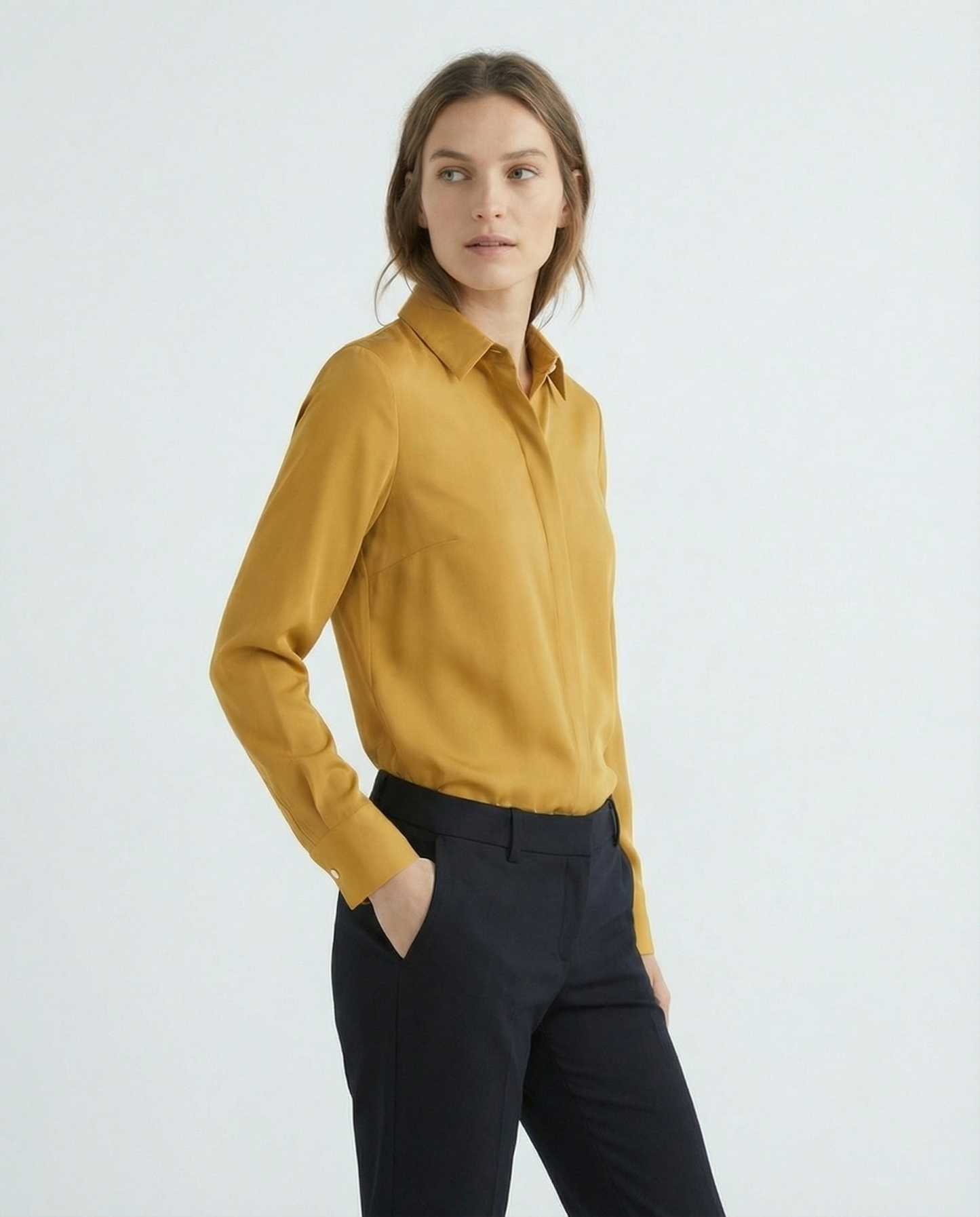 Graceful Satin Look Office Dress Shirt