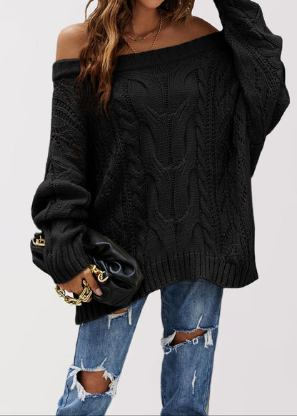 Off Shoulder Cable Knit Sweater