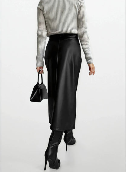 Leather Look Split Skirt