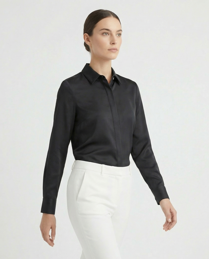Graceful Satin Look Office Dress Shirt