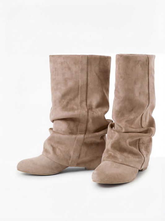 Emilia Slouchy Suede Boots - Beige