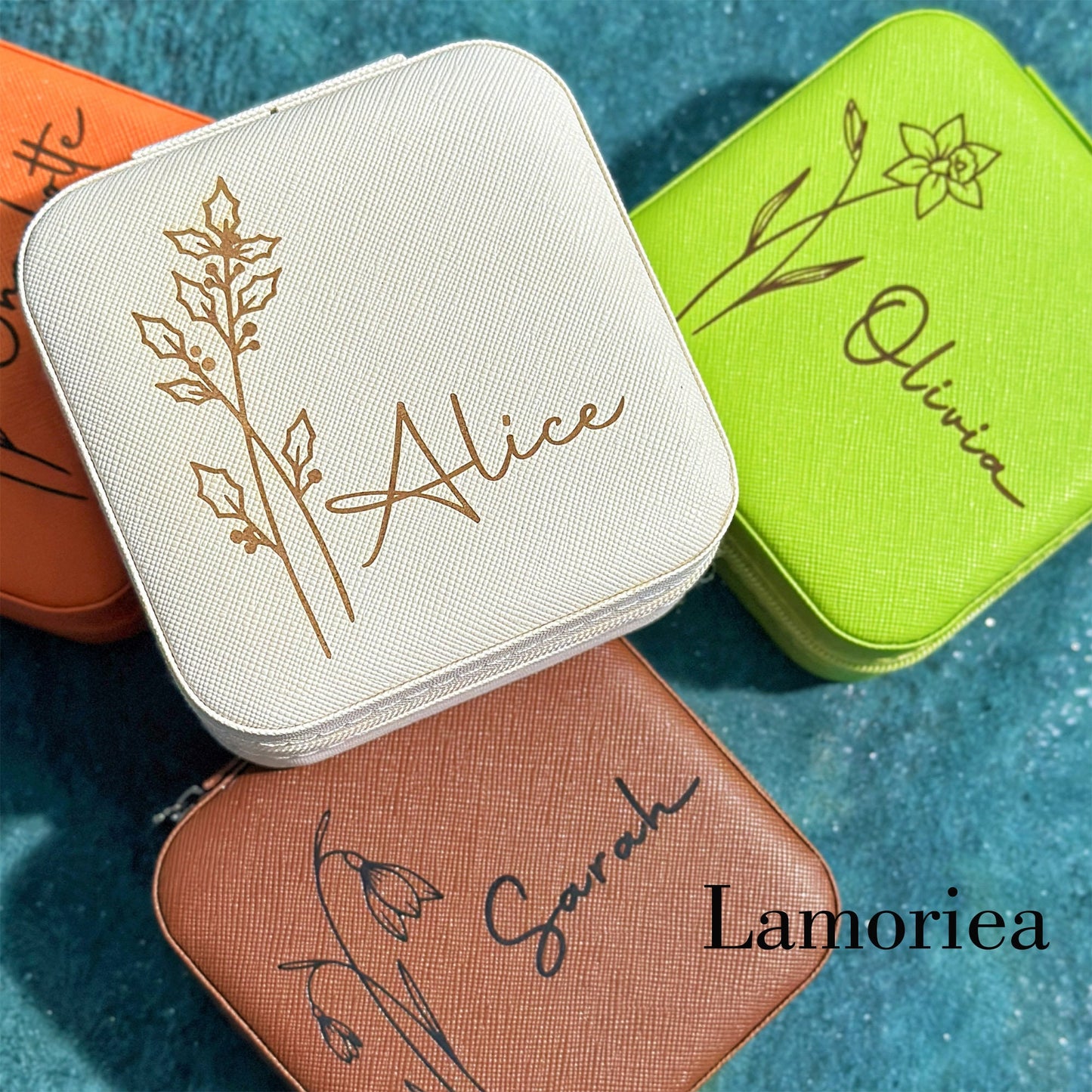 Engraved Birth Flower jewellery Box, Travel Jewelry Box, Birthday Gift, Bridal Party Gifts, Bridesmaid Gifts, Gift for her