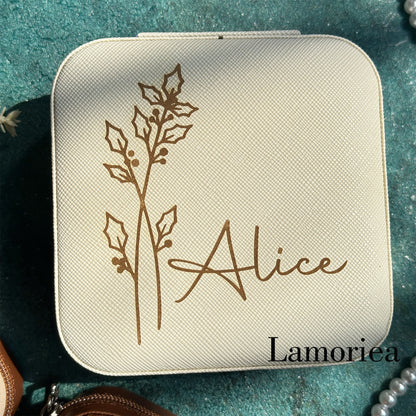 Engraved Birth Flower jewellery Box, Travel Jewelry Box, Birthday Gift, Bridal Party Gifts, Bridesmaid Gifts, Gift for her
