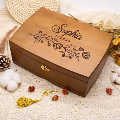 Personalized Wooden Jewelry Box, Customized Retro Jewelry Box, Personalized Wooden Jewelry Box with Lock and Key, Elegant Retro Gift for Her