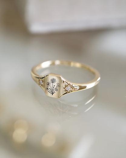 Personalized Birth flower gold ring, Statement flower rings, Dainty Birth flowers ring for women, , Custom flower ring, Minimalist ring