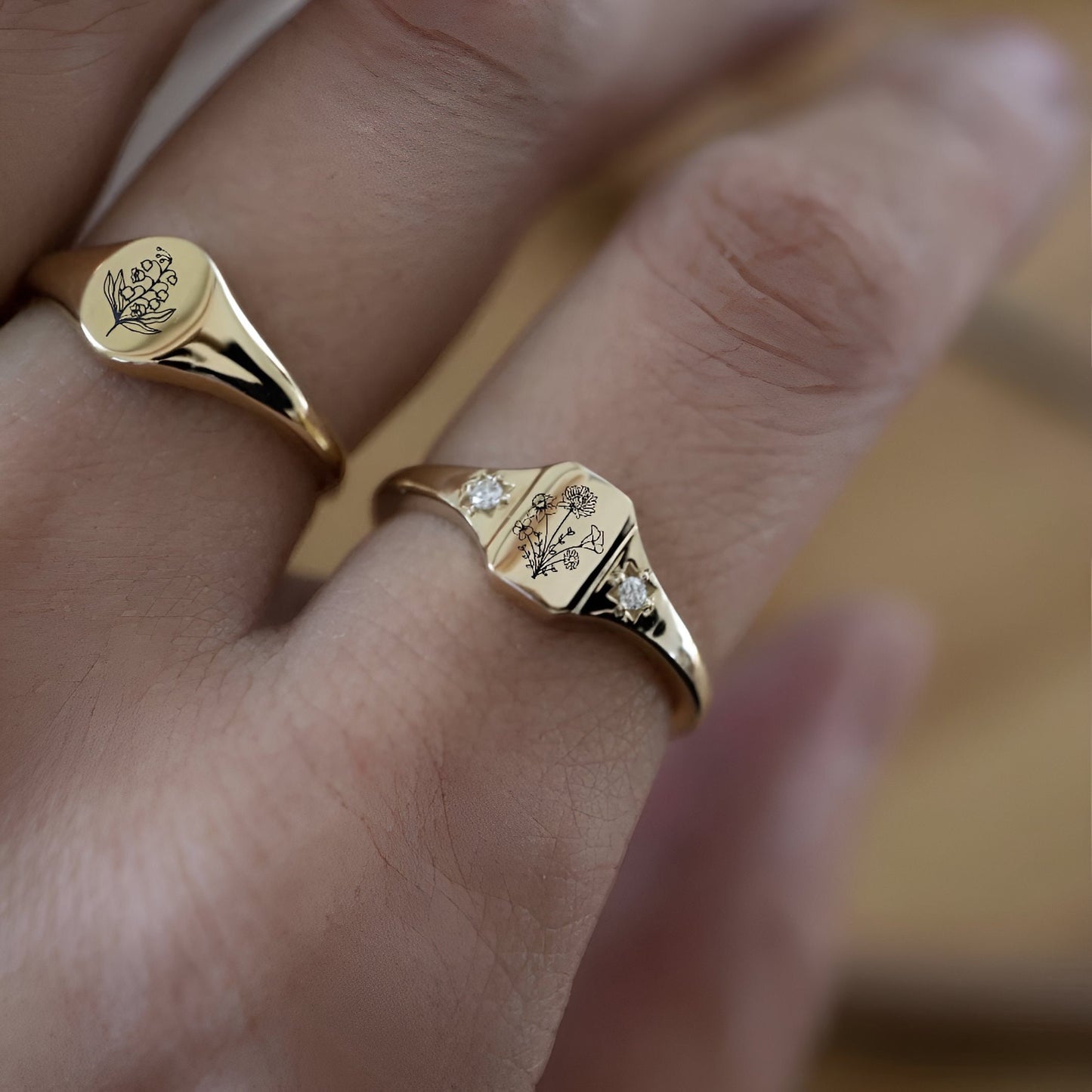 Personalized Birth flower gold ring, Statement flower rings, Dainty Birth flowers ring for women, , Custom flower ring, Minimalist ring