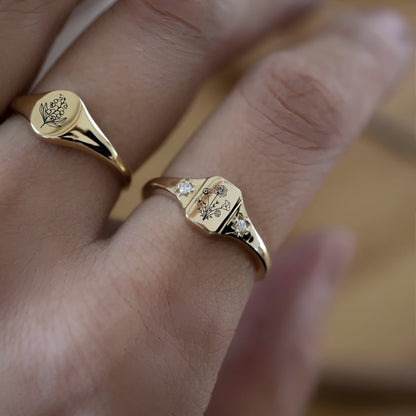 Personalized Birth flower gold ring, Statement flower rings, Dainty Birth flowers ring for women, , Custom flower ring, Minimalist ring