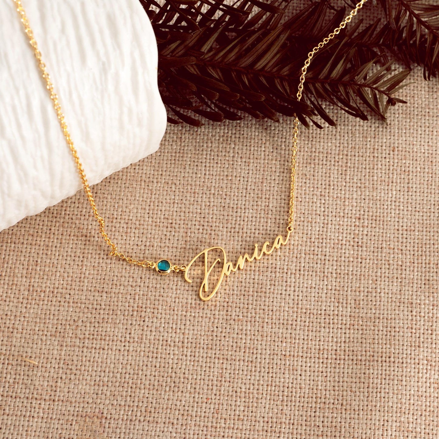 Handmade Birthstone Name Necklace, Personalized Name Necklace, Necklace with Birthstone, Christmas Gift for Her, Women Gift for Wedding