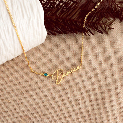 Handmade Birthstone Name Necklace, Personalized Name Necklace, Necklace with Birthstone, Christmas Gift for Her, Women Gift for Wedding