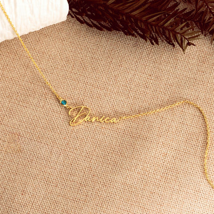 Handmade Birthstone Name Necklace, Personalized Name Necklace, Necklace with Birthstone, Christmas Gift for Her, Women Gift for Wedding