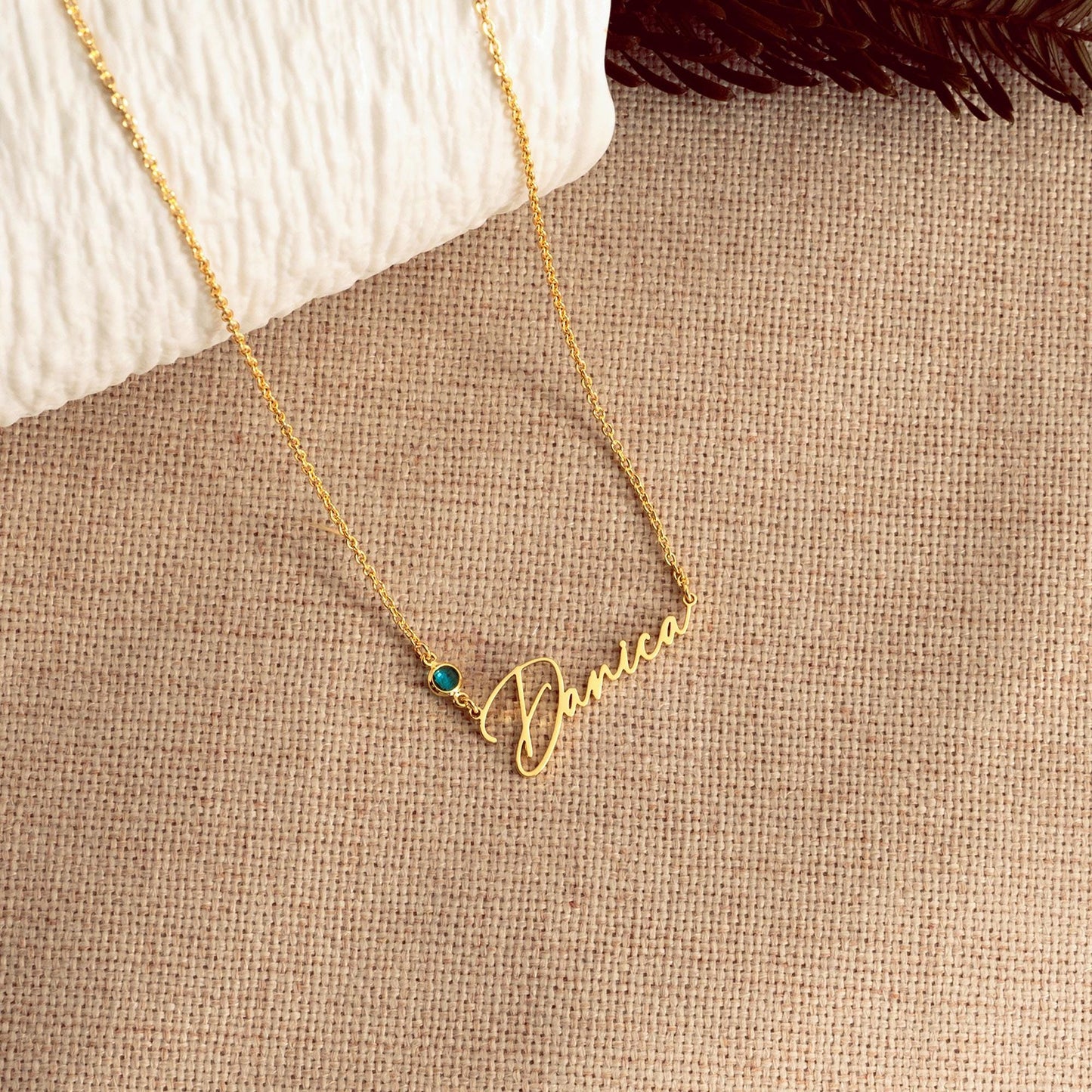 Handmade Birthstone Name Necklace, Personalized Name Necklace, Necklace with Birthstone, Christmas Gift for Her, Women Gift for Wedding