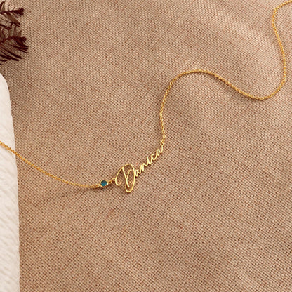 Handmade Birthstone Name Necklace, Personalized Name Necklace, Necklace with Birthstone, Christmas Gift for Her, Women Gift for Wedding