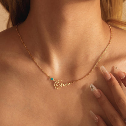 Handmade Birthstone Name Necklace, Personalized Name Necklace, Necklace with Birthstone, Christmas Gift for Her, Women Gift for Wedding