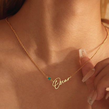 Handmade Birthstone Name Necklace, Personalized Name Necklace, Necklace with Birthstone, Christmas Gift for Her, Women Gift for Wedding