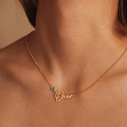 Handmade Birthstone Name Necklace, Personalized Name Necklace, Necklace with Birthstone, Christmas Gift for Her, Women Gift for Wedding