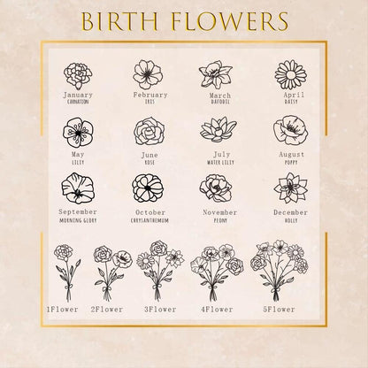 Family Birth Flower Bouquet Necklace, Engraved Birthflower Pendant, Mothers day Gift for Grandma, Birthstone Jewelry, Christmas Gift for Her