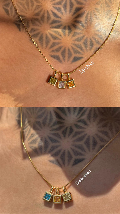 waterproof - birthstone necklace - hypoallergenic nickel free - tarnish free - custom personalized charm necklace - 18k gold plated - gift