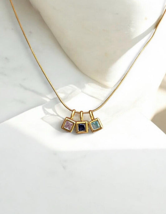 waterproof - birthstone necklace - hypoallergenic nickel free - tarnish free - custom personalized charm necklace - 18k gold plated - gift