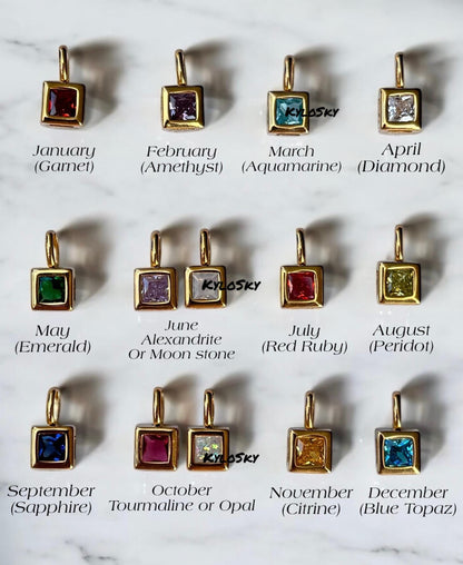 waterproof - birthstone necklace - hypoallergenic nickel free - tarnish free - custom personalized charm necklace - 18k gold plated - gift