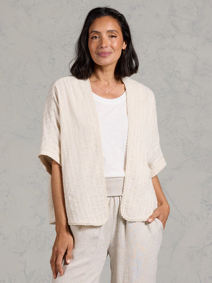 Laia Linen Cotton Kimono Oat Stripe