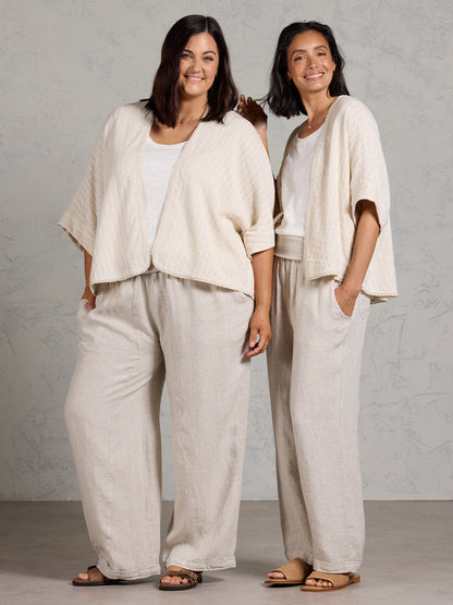 Laia Linen Cotton Kimono Oat Stripe