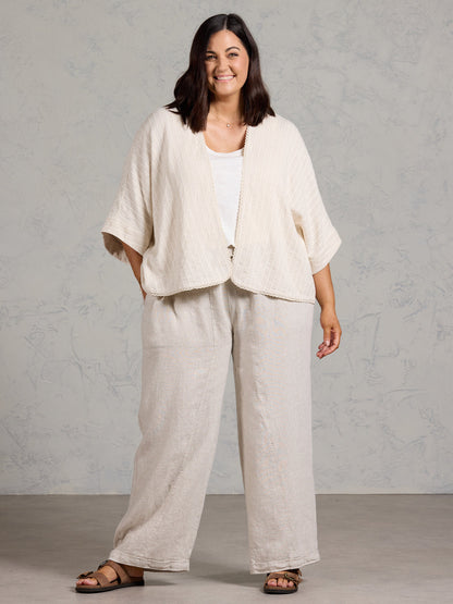 Laia Linen Cotton Kimono Oat Stripe